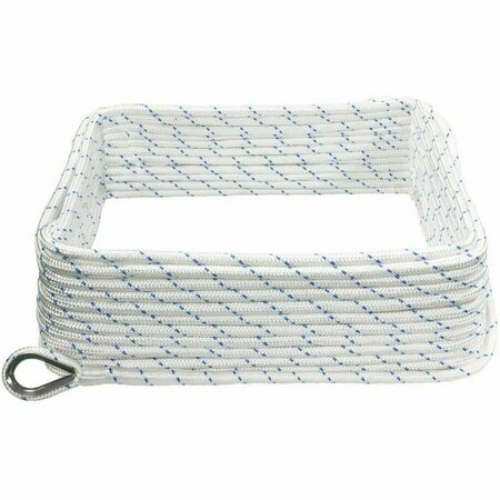 LASTPLAY 0.37 x 200 ft. Boattector Double Braid Nylon Anchor Line W Thimble with Blue Tracer, White LA2474419